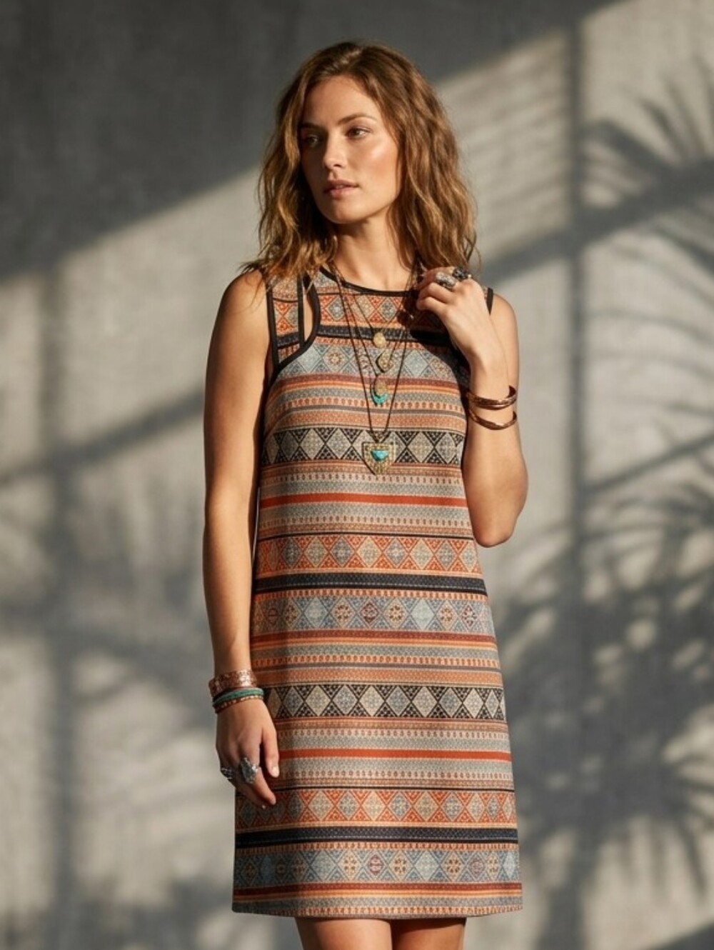 Skies Are Blue Neutral Southwestern Mini Dress S Boho Aztec Festival Sleeveles